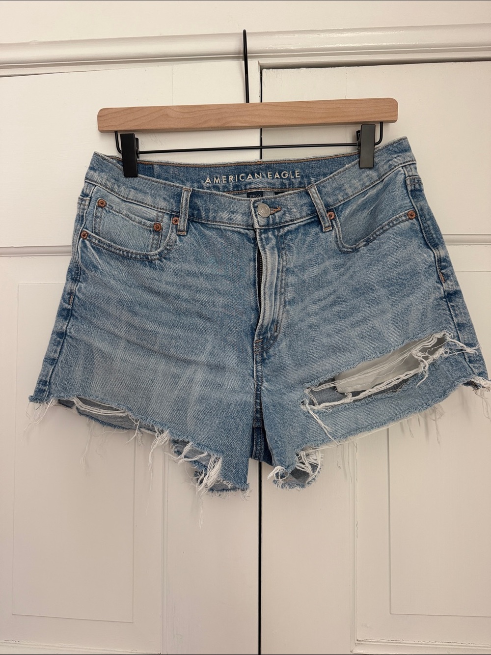 American Eagle Outfitters Light Wash Distressed Denim Shorts